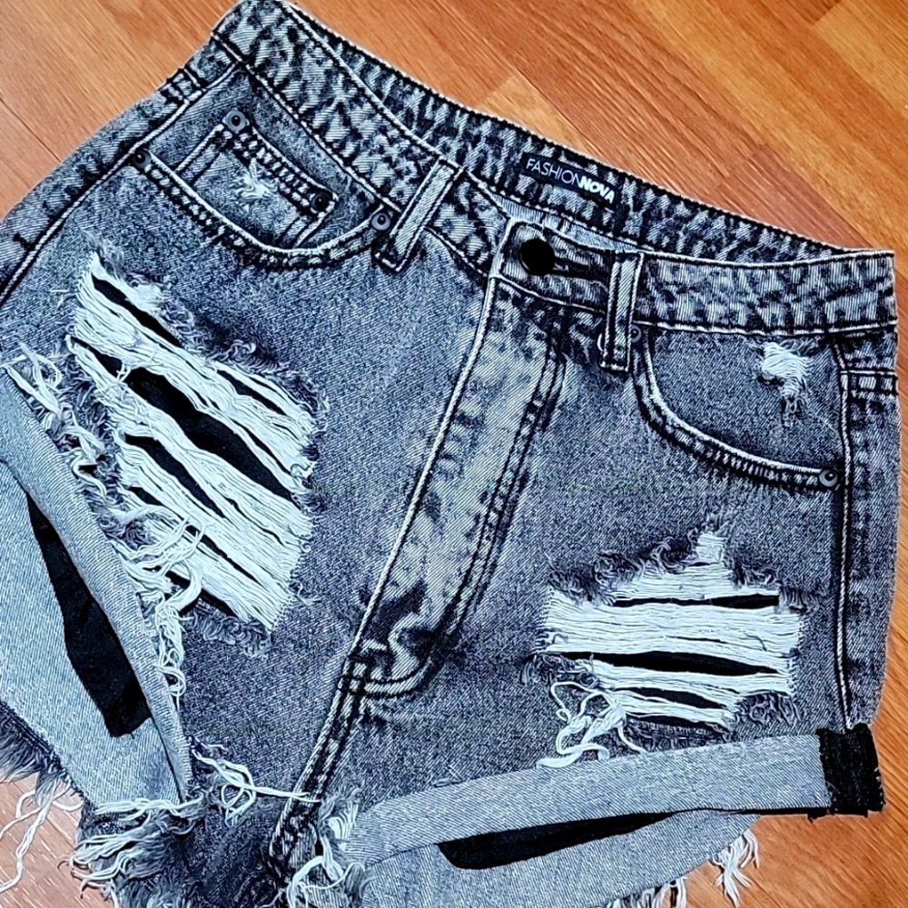 Fashion Nova high waist grey denim cut off shorts